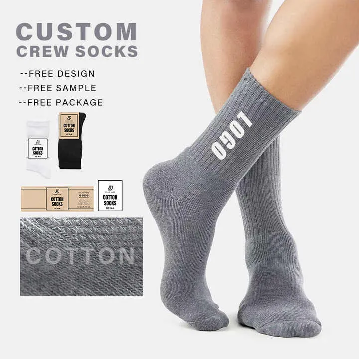 جوارب طاقم عالية الجودة بشعار رياضي للرجال جوارب رياضية قطنية مخصصة High Quality Men's Sports Logo Crew Socks Custom Cotton Athletic Socks