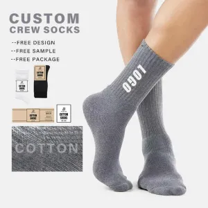 جوارب طاقم عالية الجودة بشعار رياضي للرجال جوارب رياضية قطنية مخصصة High Quality Men's Sports Logo Crew Socks Custom Cotton Athletic Socks