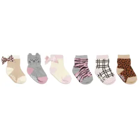 6pk Baby Girl Crew Socks - Purr-fect Kitty