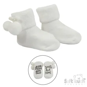 Anti-Slip Terry Socks w/Pom Pom-Printed Sole  (0-12m) (PK12) S522- W