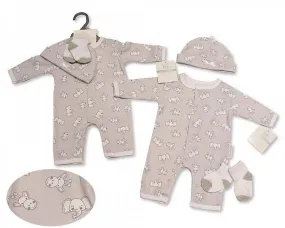 Baby All-In-One with Hat and Socks - Elephant/ Giraffe (NB & 0-3 Months ) Bis-2100-2315