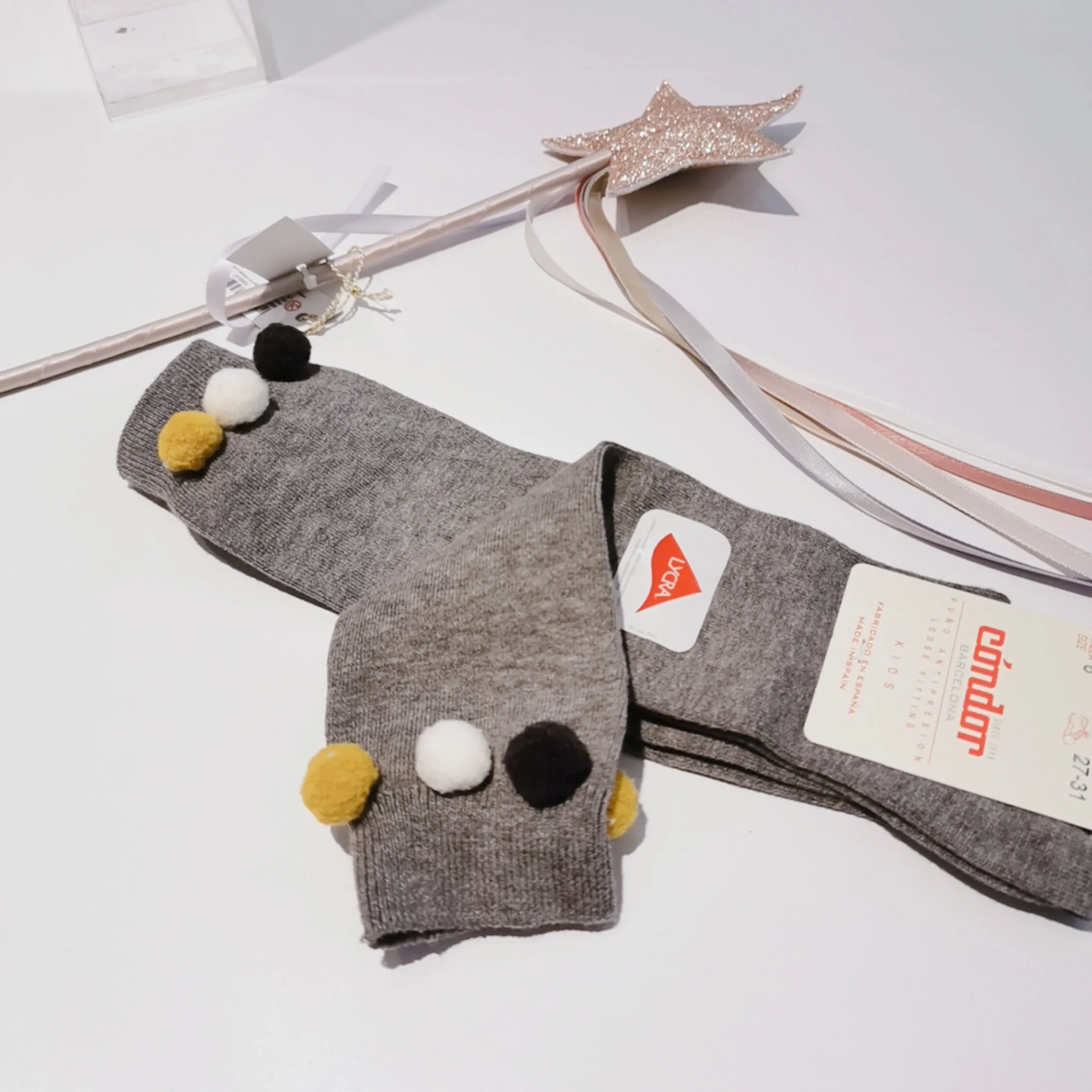 Condor Knee-High Socks with Small Colored Pompoms