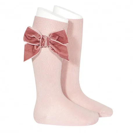 Condor Rose Pink Velvet Bow Socks