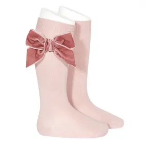 Condor Rose Pink Velvet Bow Socks