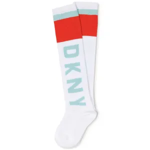 DKNY Girls White & Orange Knee High Socks