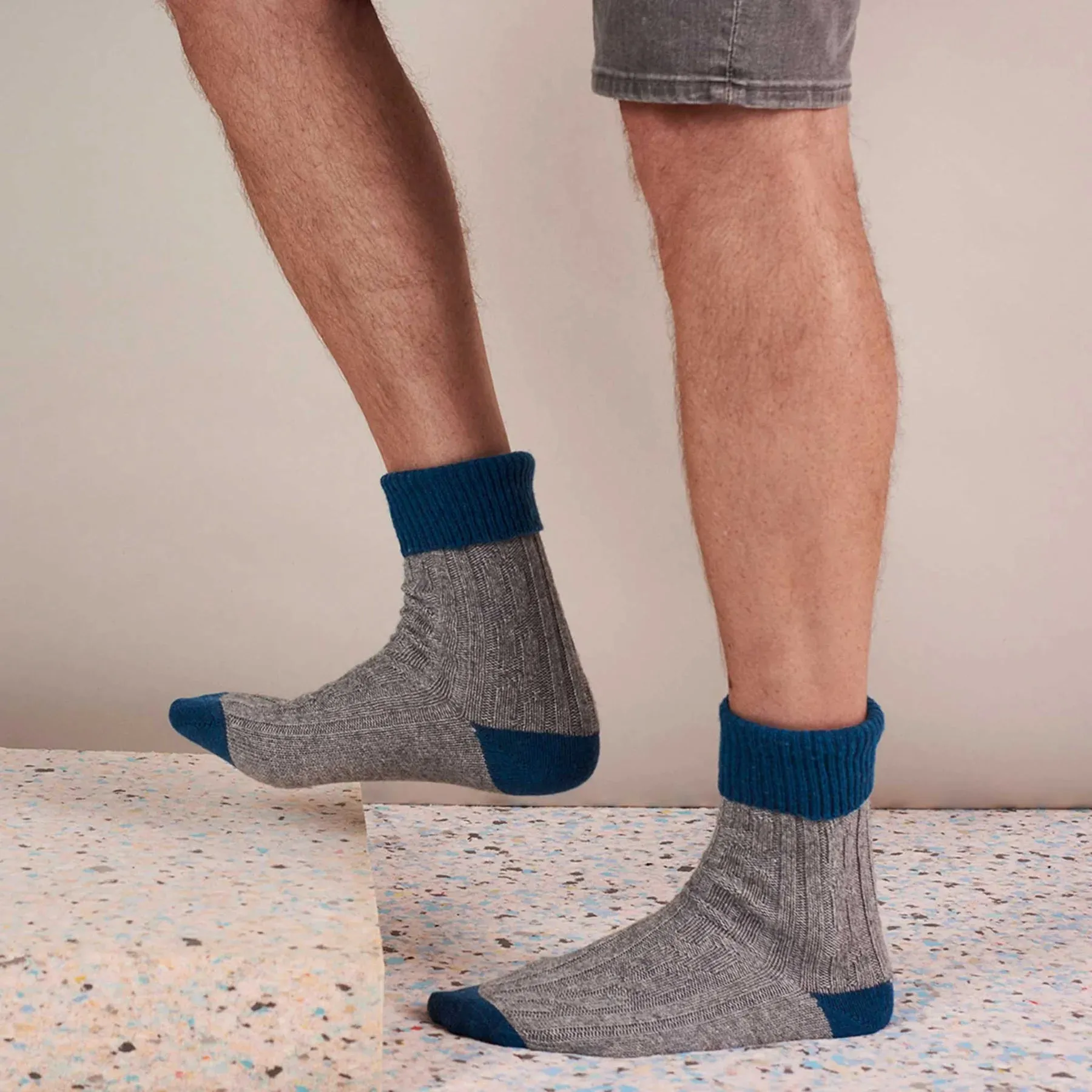 Grey & Teal Cashmere Blend Slouch Socks