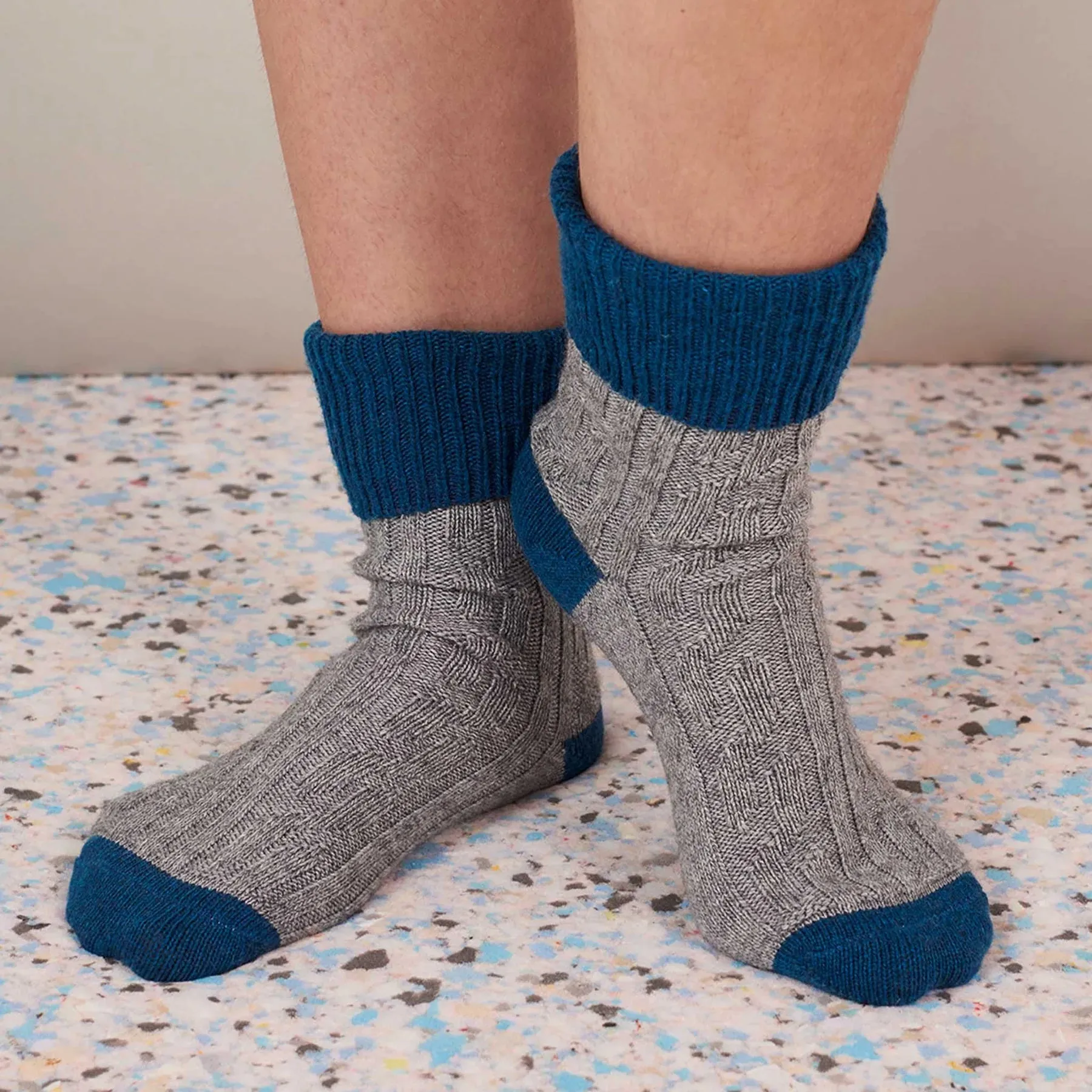 Grey & Teal Cashmere Blend Slouch Socks