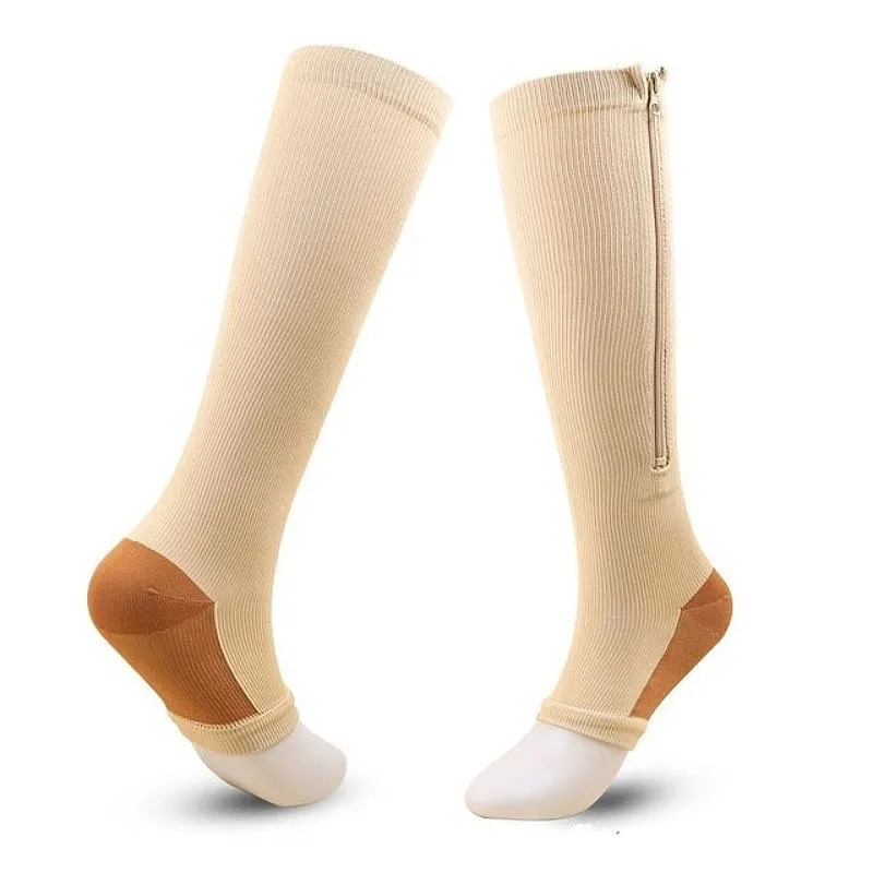 GRW Knee High Compression Socks Women Breathable Calf Protection Side Zipper Open Toe