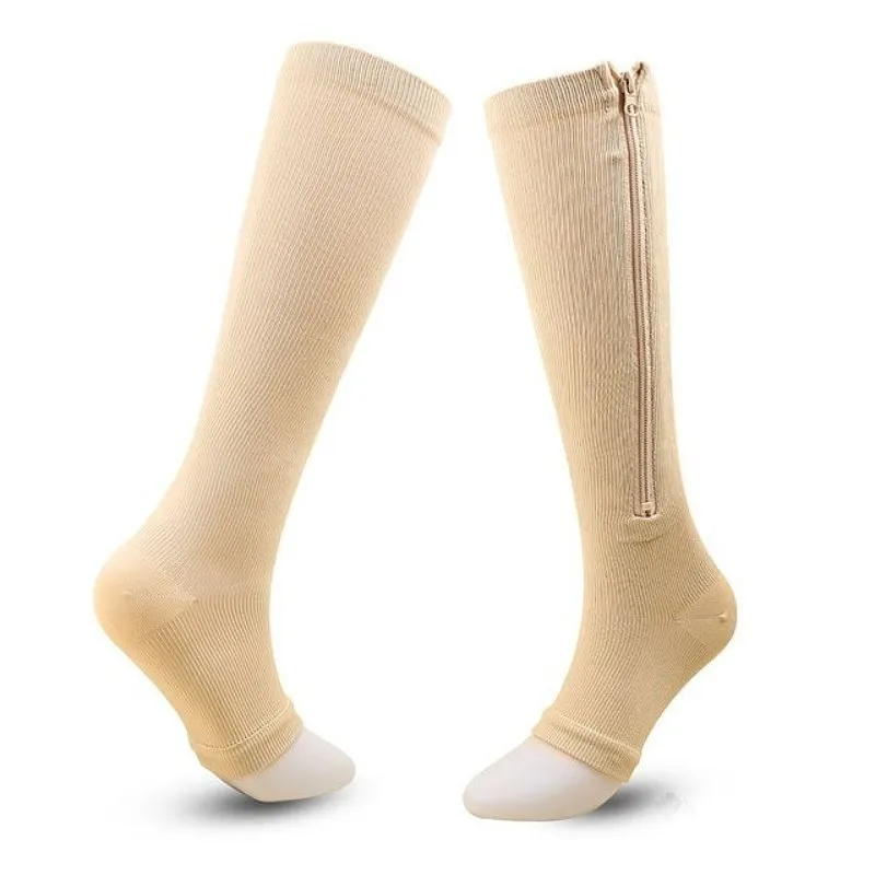 GRW Knee High Compression Socks Women Breathable Calf Protection Side Zipper Open Toe
