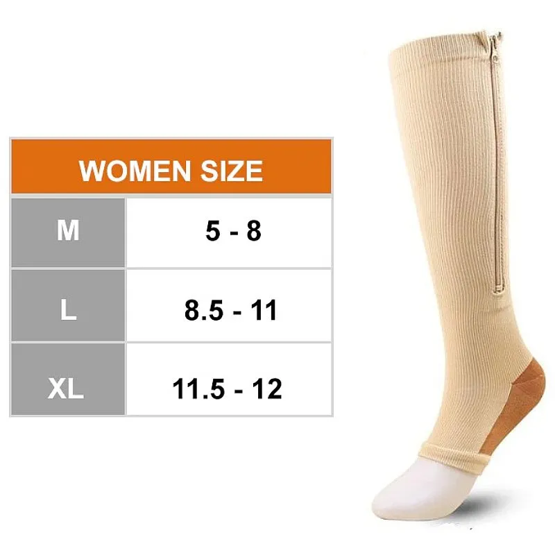 GRW Knee High Compression Socks Women Breathable Calf Protection Side Zipper Open Toe