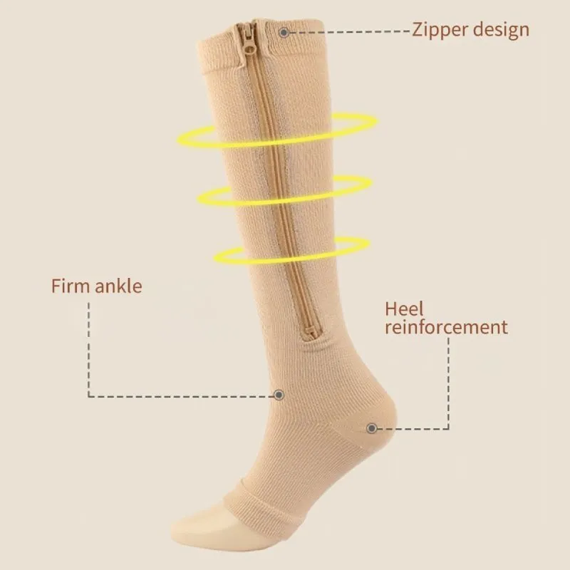 GRW Knee High Compression Socks Women Breathable Calf Protection Side Zipper Open Toe