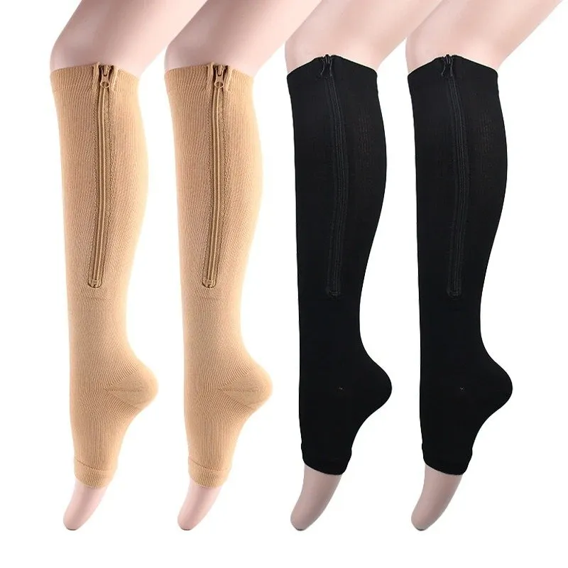 GRW Knee High Compression Socks Women Breathable Calf Protection Side Zipper Open Toe