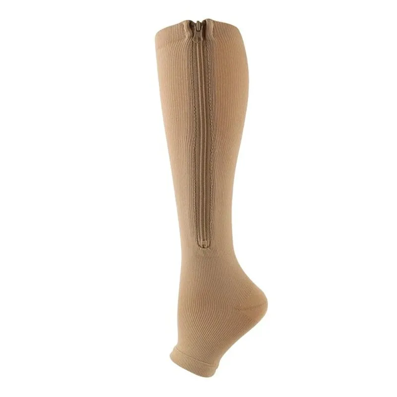 GRW Knee High Compression Socks Women Breathable Calf Protection Side Zipper Open Toe