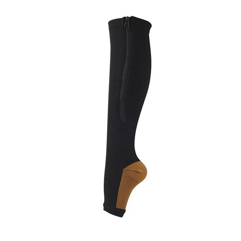 GRW Knee High Compression Socks Women Breathable Calf Protection Side Zipper Open Toe