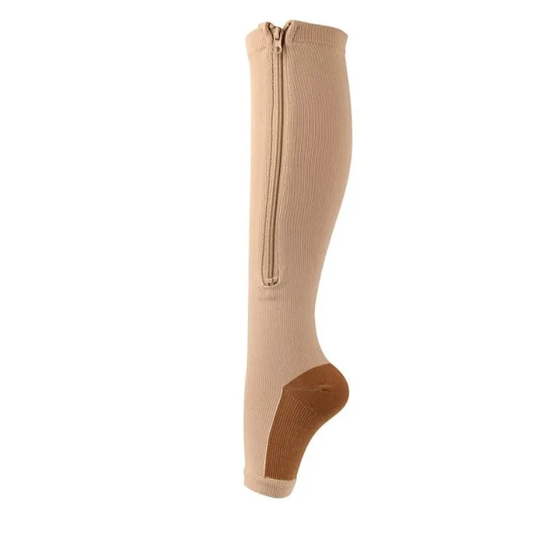 GRW Knee High Compression Socks Women Breathable Calf Protection Side Zipper Open Toe