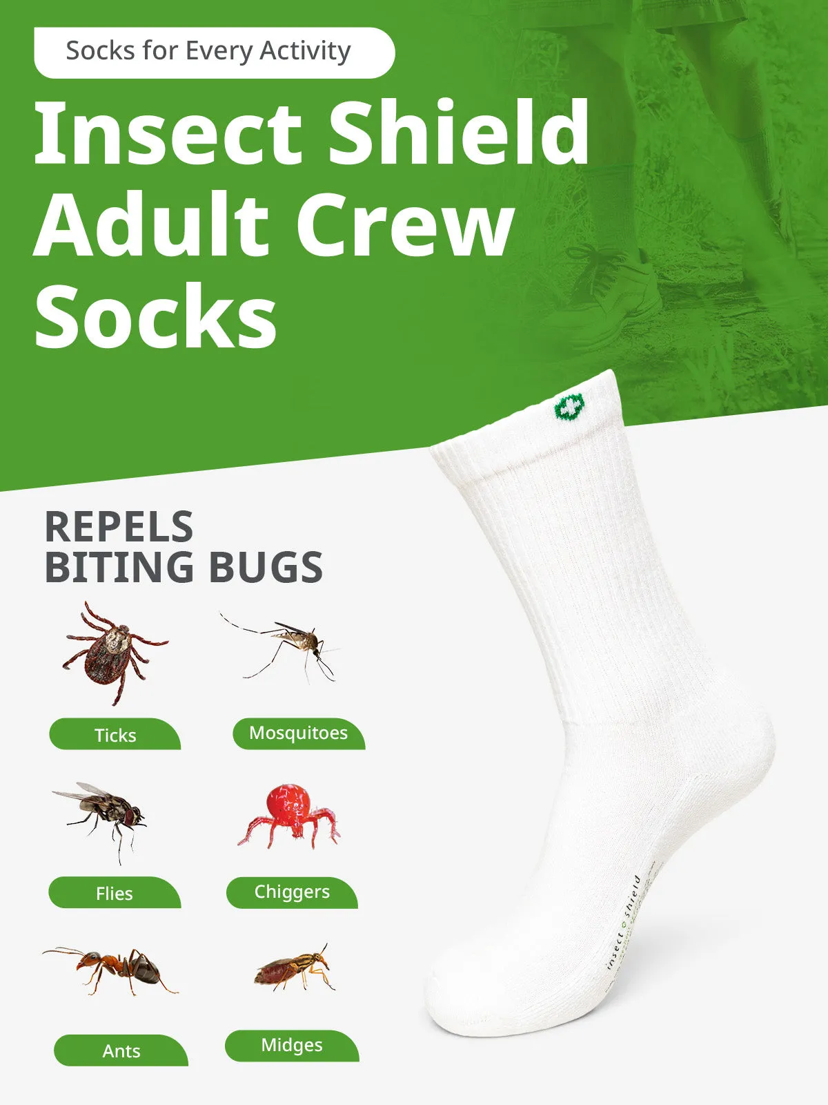 Insect Shield Adult Crew Socks (Two-Pair Pack)