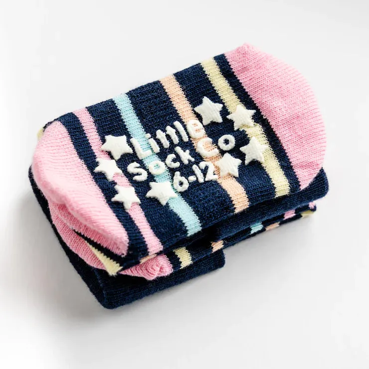 Navy Pink Stripe Socks - The Little Sock Company