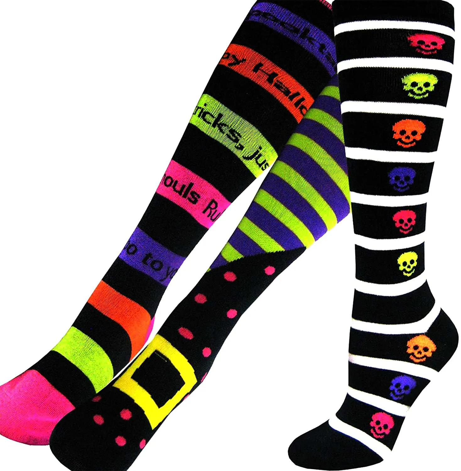 Novelty Halloween Party Socks Knee High for Girls Women 3-Pairs (Wicked Skeleton 10564)