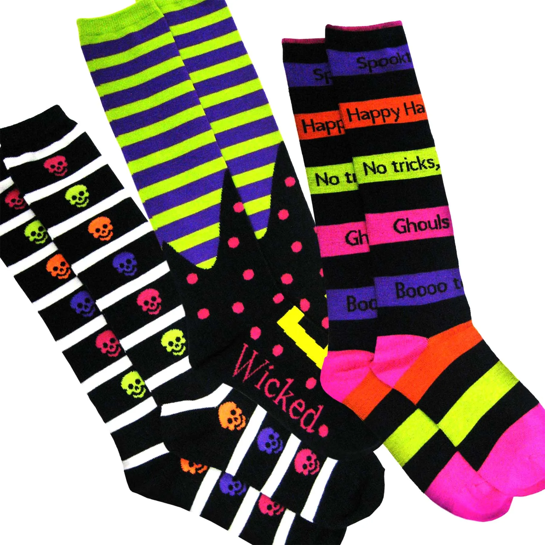 Novelty Halloween Party Socks Knee High for Girls Women 3-Pairs (Wicked Skeleton 10564)