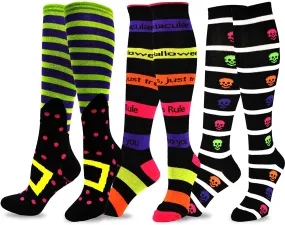 Novelty Halloween Party Socks Knee High for Girls Women 3-Pairs (Wicked Skeleton 10564)
