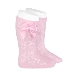 Pink perle geometric openwork knee high
