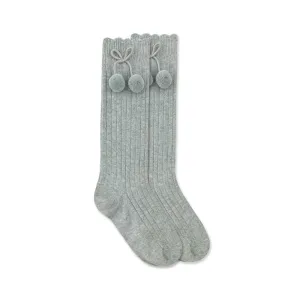 Pom Pom Knee High Socks -- Grey