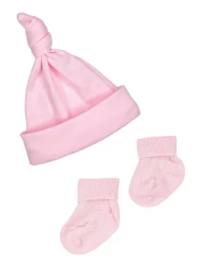 Premature Baby Knotted Hat and Socks Set - Pink