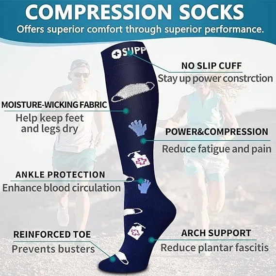 ROYALUCK 6 Pack Copper Compression Socks for Women and Men Circulation-Best Support for Medical, Running,Nursing,Athletic